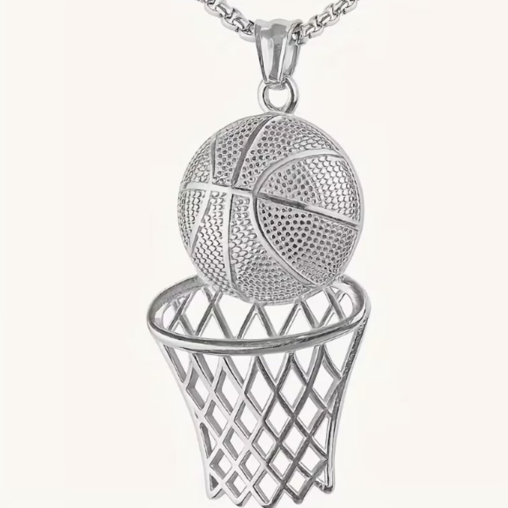 🏀Hip-hop Style Basketball Pendant on Rim Design Necklace🏀